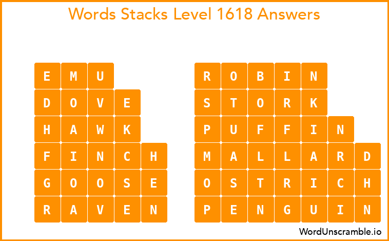 Word Stacks Level 1618 Answers