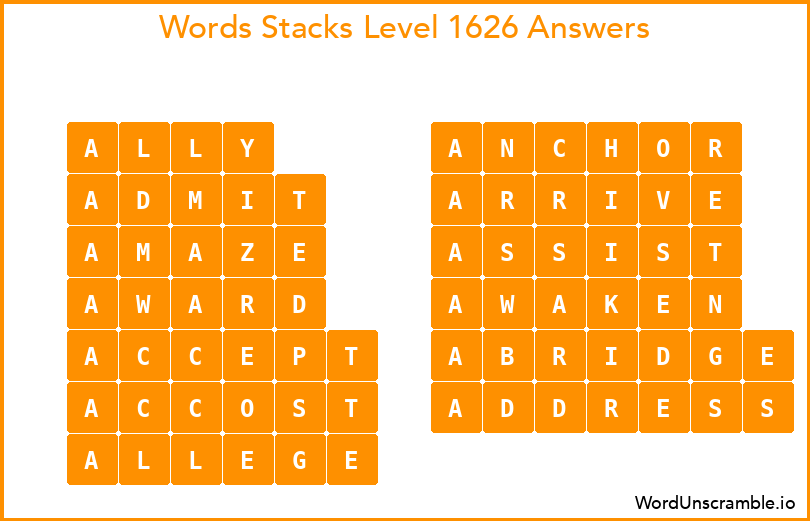 Word Stacks Level 1626 Answers