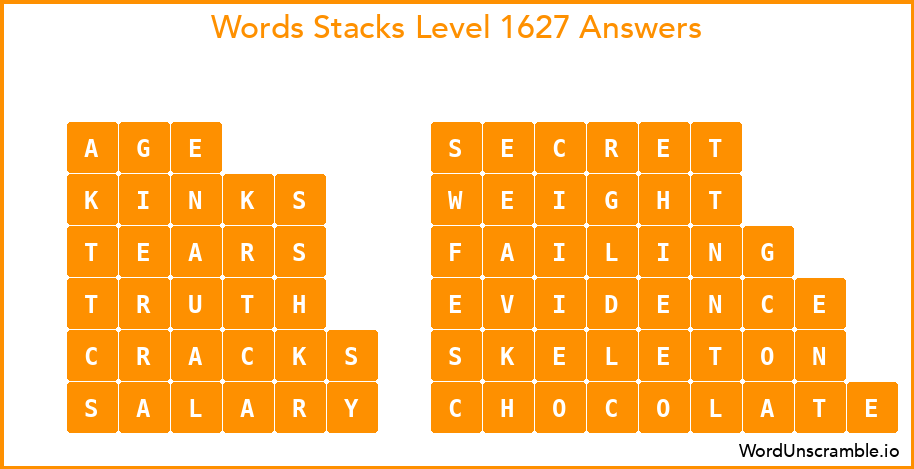 Word Stacks Level 1627 Answers