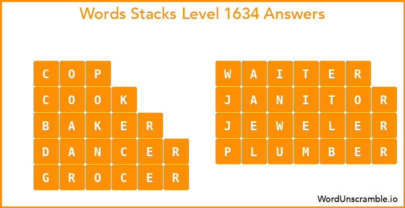 Word Stacks Level 1634 Answers