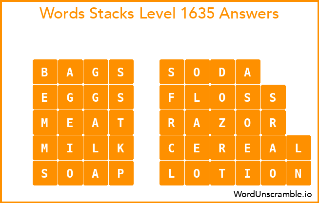 Word Stacks Level 1635 Answers
