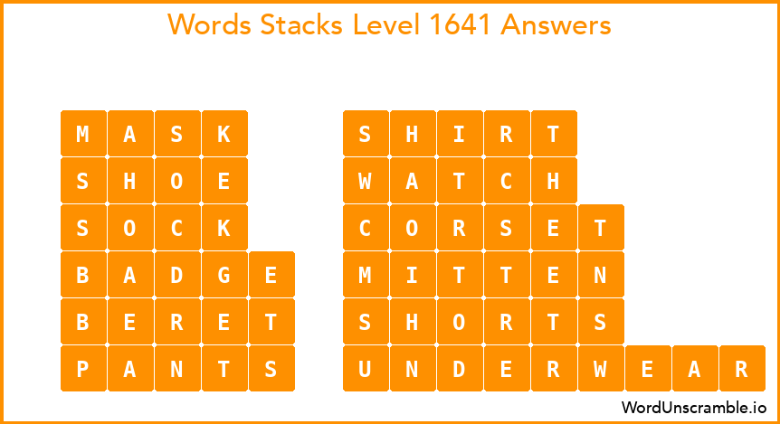 Word Stacks Level 1641 Answers