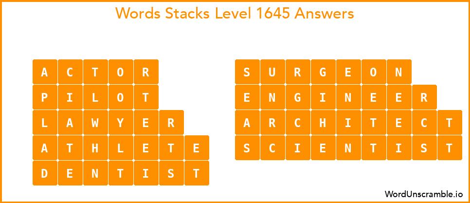 Word Stacks Level 1645 Answers