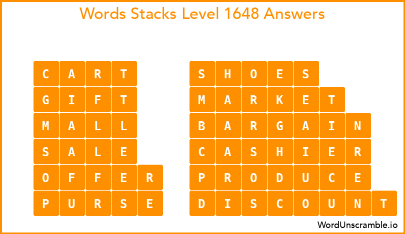 Word Stacks Level 1648 Answers
