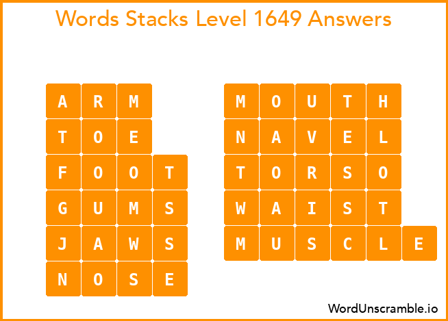 Word Stacks Level 1649 Answers