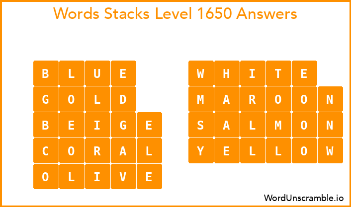 Word Stacks Level 1650 Answers