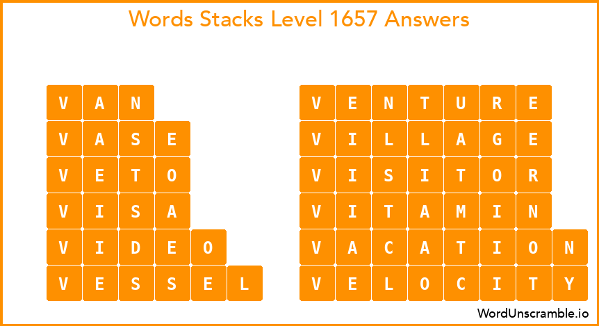 Word Stacks Level 1657 Answers