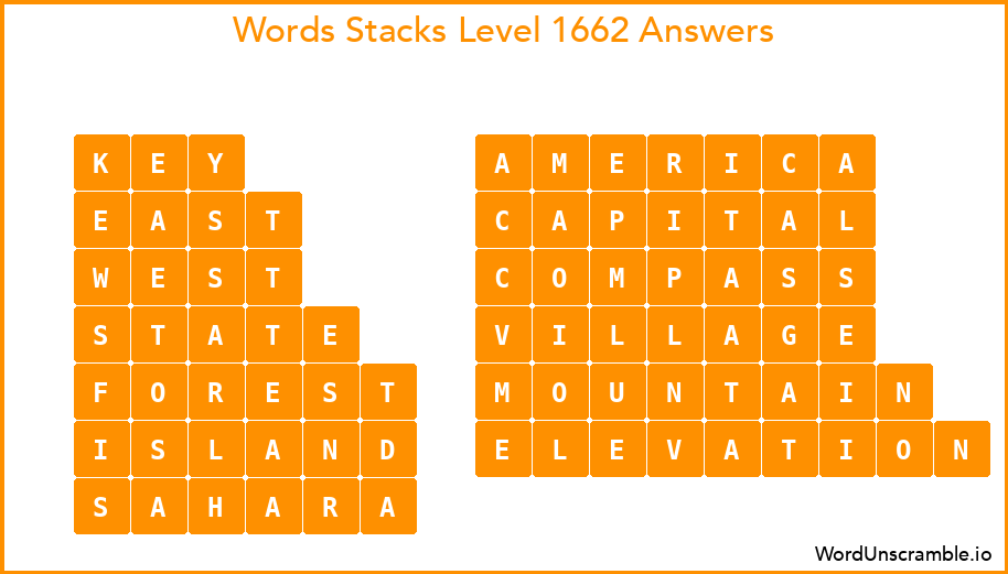 Word Stacks Level 1662 Answers