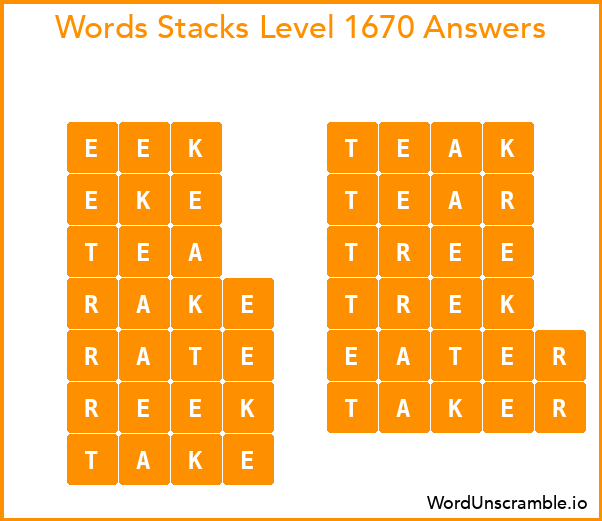 Word Stacks Level 1670 Answers