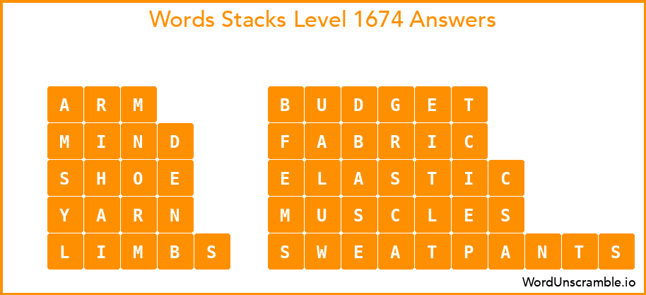 Word Stacks Level 1674 Answers