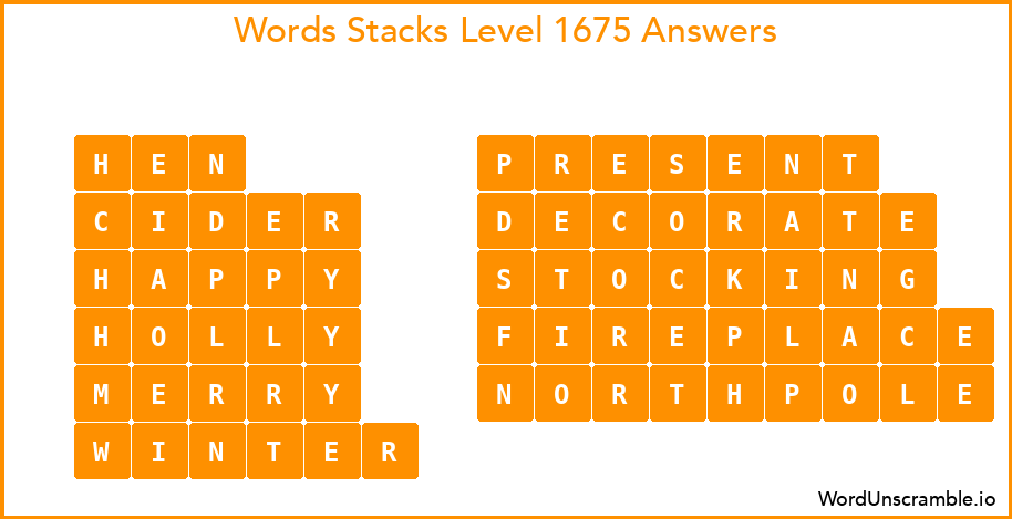 Word Stacks Level 1675 Answers