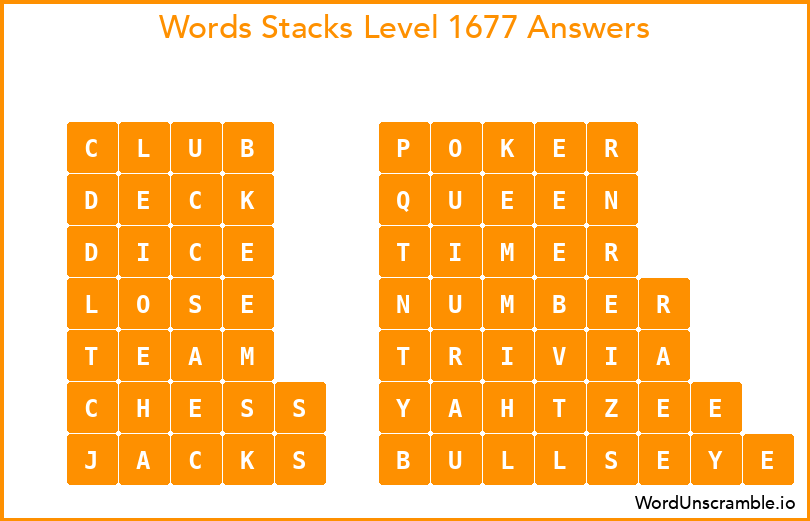 Word Stacks Level 1677 Answers