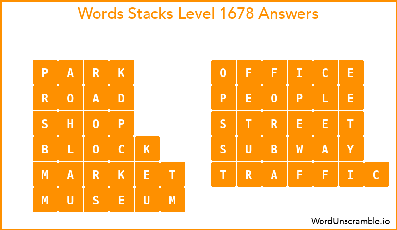 Word Stacks Level 1678 Answers