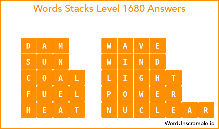 Word Stacks Level 1680 Answers