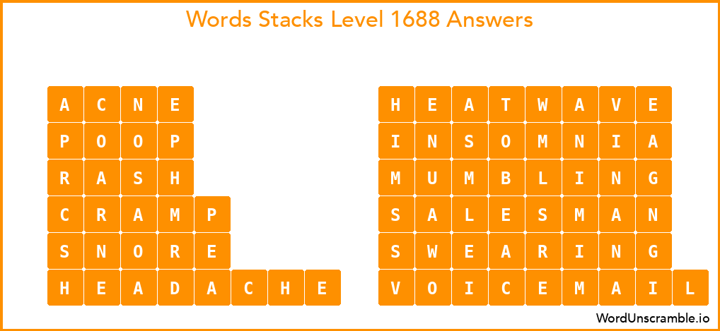 Word Stacks Level 1688 Answers
