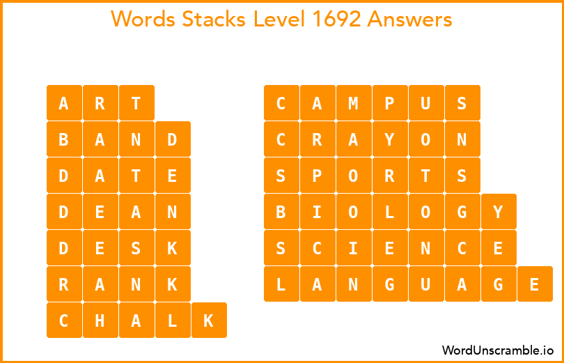 Word Stacks Level 1692 Answers
