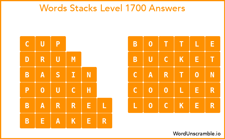 Word Stacks Level 1700 Answers