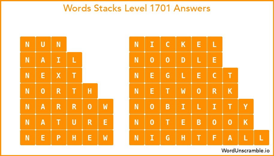 Word Stacks Level 1701 Answers