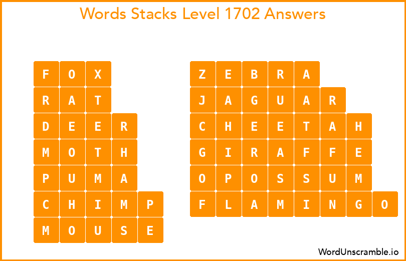 Word Stacks Level 1702 Answers