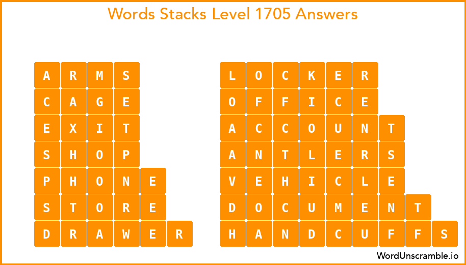 Word Stacks Level 1705 Answers