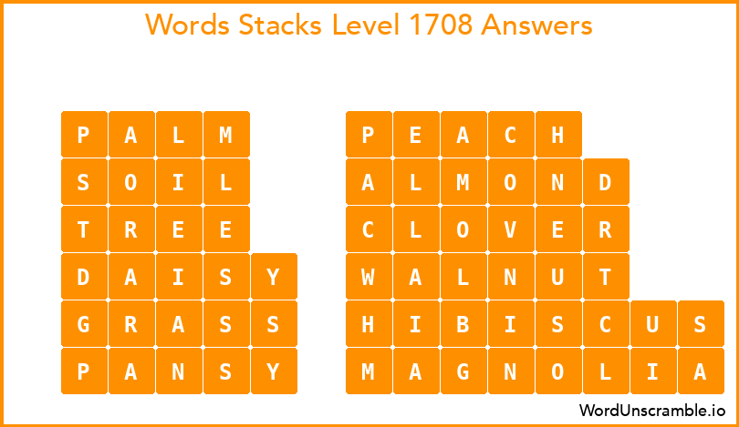 Word Stacks Level 1708 Answers