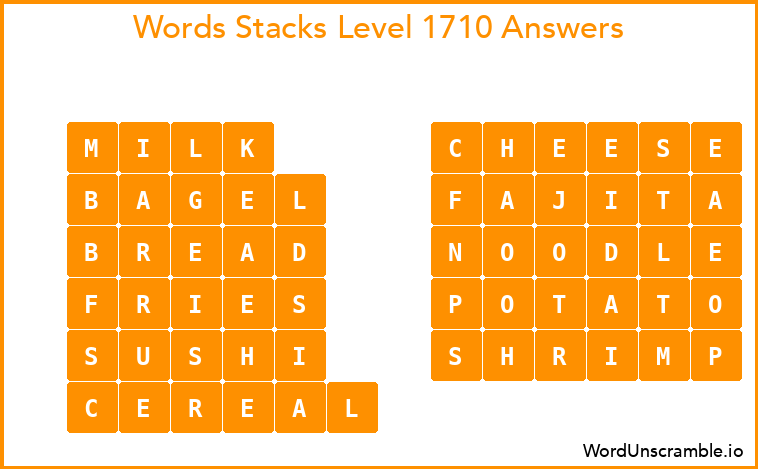 Word Stacks Level 1710 Answers