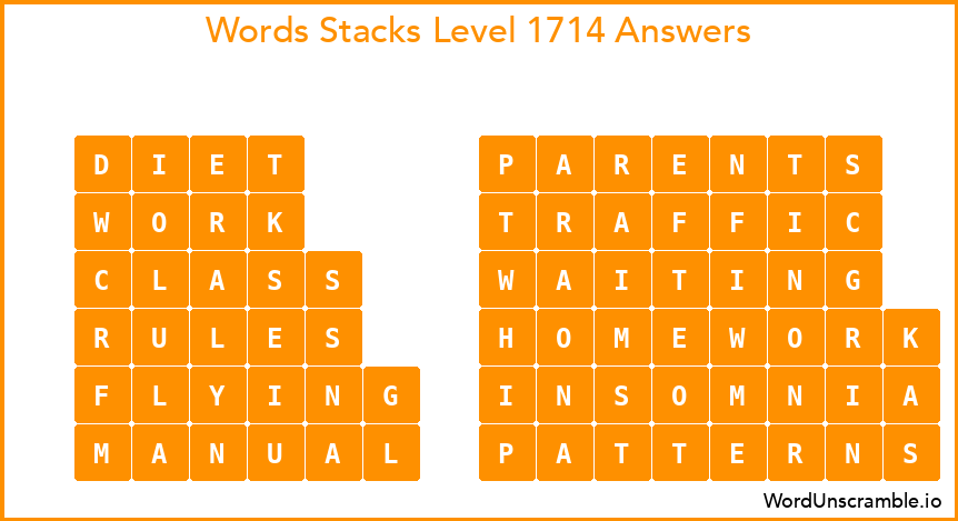 Word Stacks Level 1714 Answers