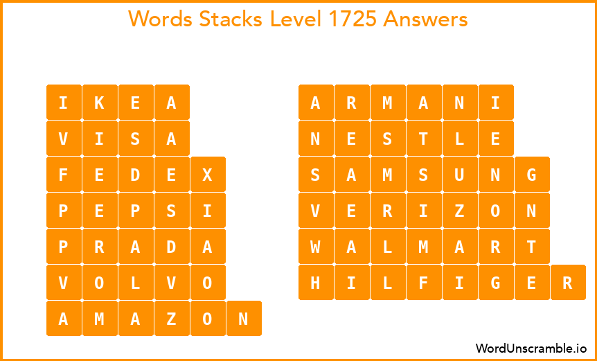 Word Stacks Level 1725 Answers