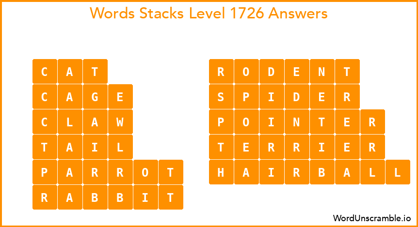 Word Stacks Level 1726 Answers