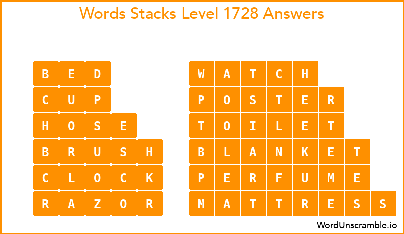 Word Stacks Level 1728 Answers
