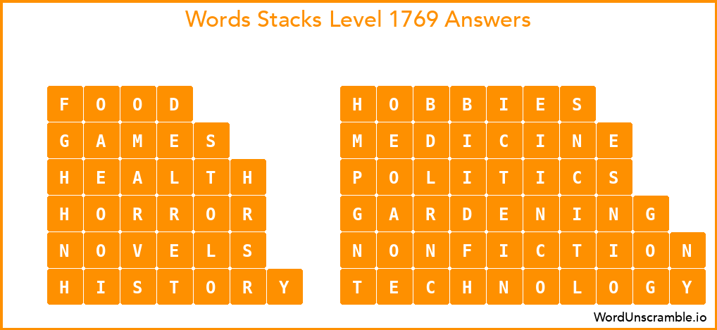 Word Stacks Level 1769 Answers