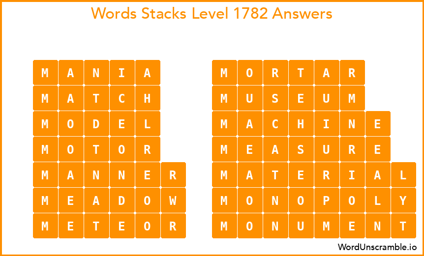 Word Stacks Level 1782 Answers
