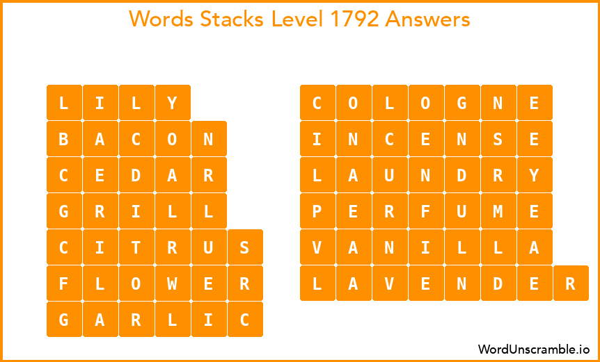 Word Stacks Level 1792 Answers