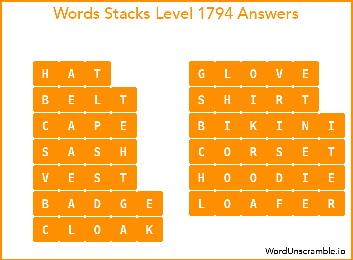 Word Stacks Level 1794 Answers