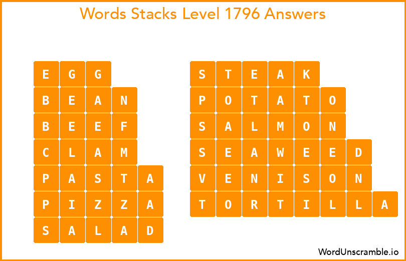 Word Stacks Level 1796 Answers