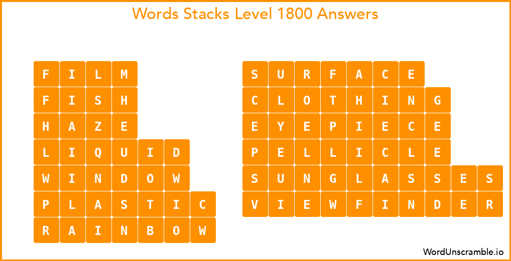 Word Stacks Level 1800 Answers