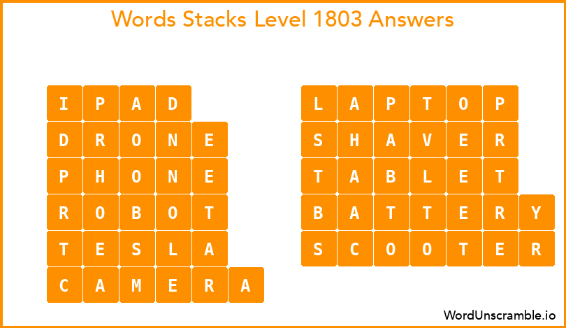 Word Stacks Level 1803 Answers
