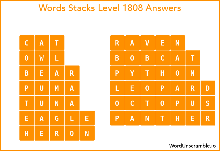 Word Stacks Level 1808 Answers