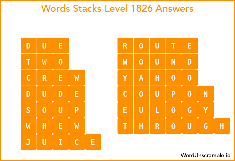 Word Stacks Level 1826 Answers