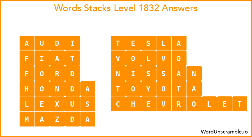 Word Stacks Level 1832 Answers