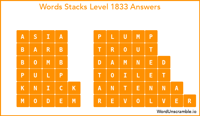 Word Stacks Level 1833 Answers