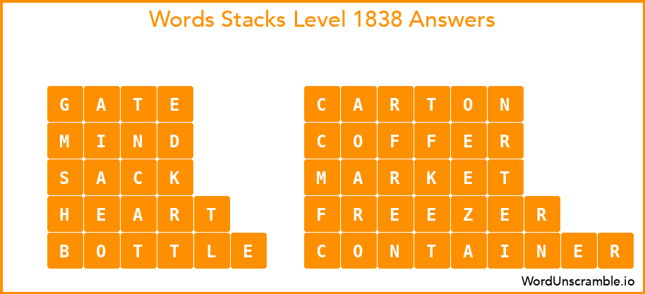 Word Stacks Level 1838 Answers