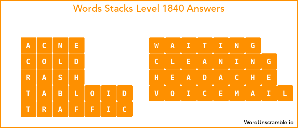Word Stacks Level 1840 Answers