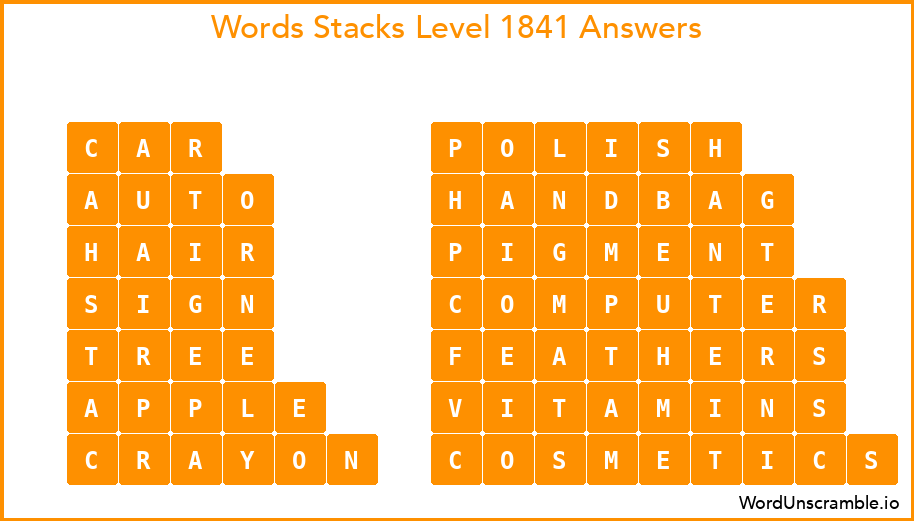 Word Stacks Level 1841 Answers