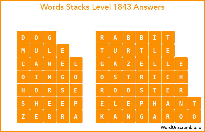 Word Stacks Level 1843 Answers