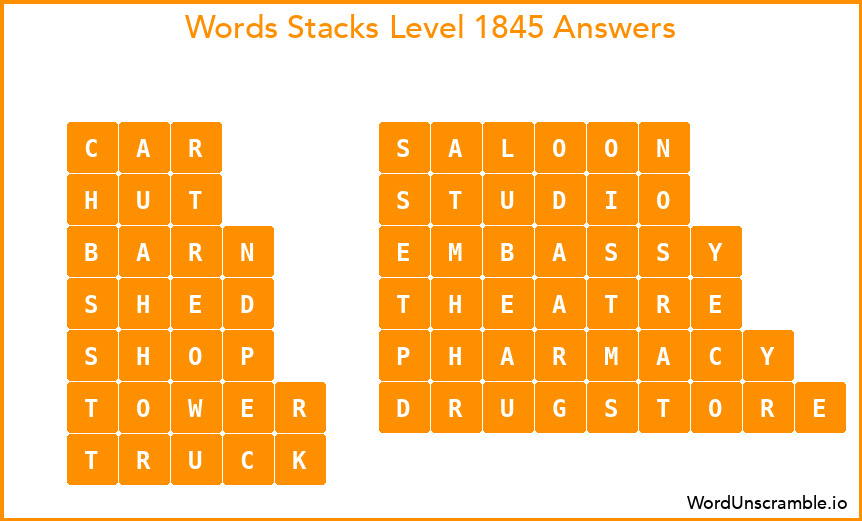 Word Stacks Level 1845 Answers