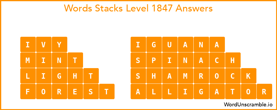 Word Stacks Level 1847 Answers