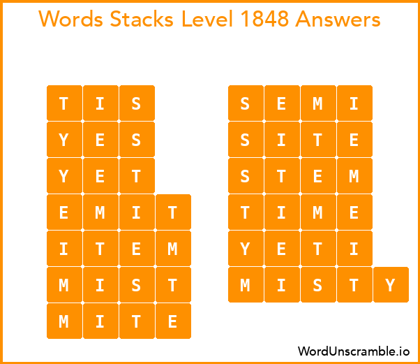 Word Stacks Level 1848 Answers