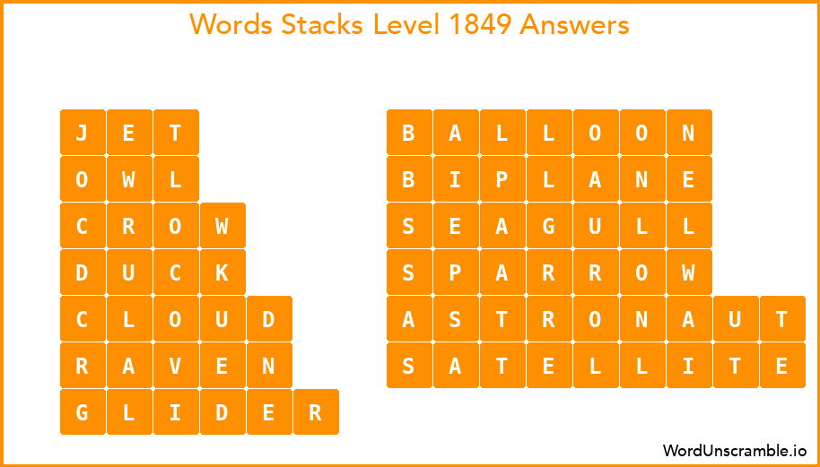 Word Stacks Level 1849 Answers