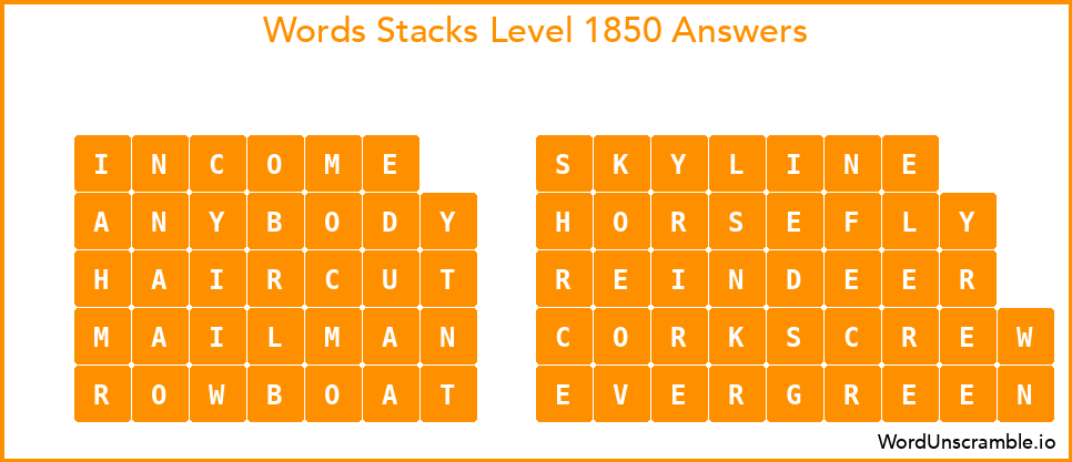 Word Stacks Level 1850 Answers